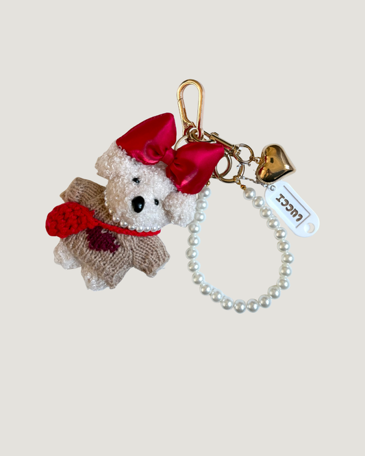 SCARLET TEDDY PEARL charm